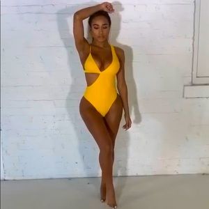 Yellow citrus monokini swimsuit